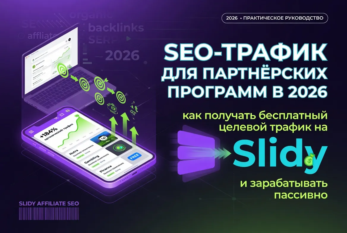SEO-трафик для партнёрских программ в 2026: как получать бесплатный целевой трафик на Slidy и зарабатывать пассивно